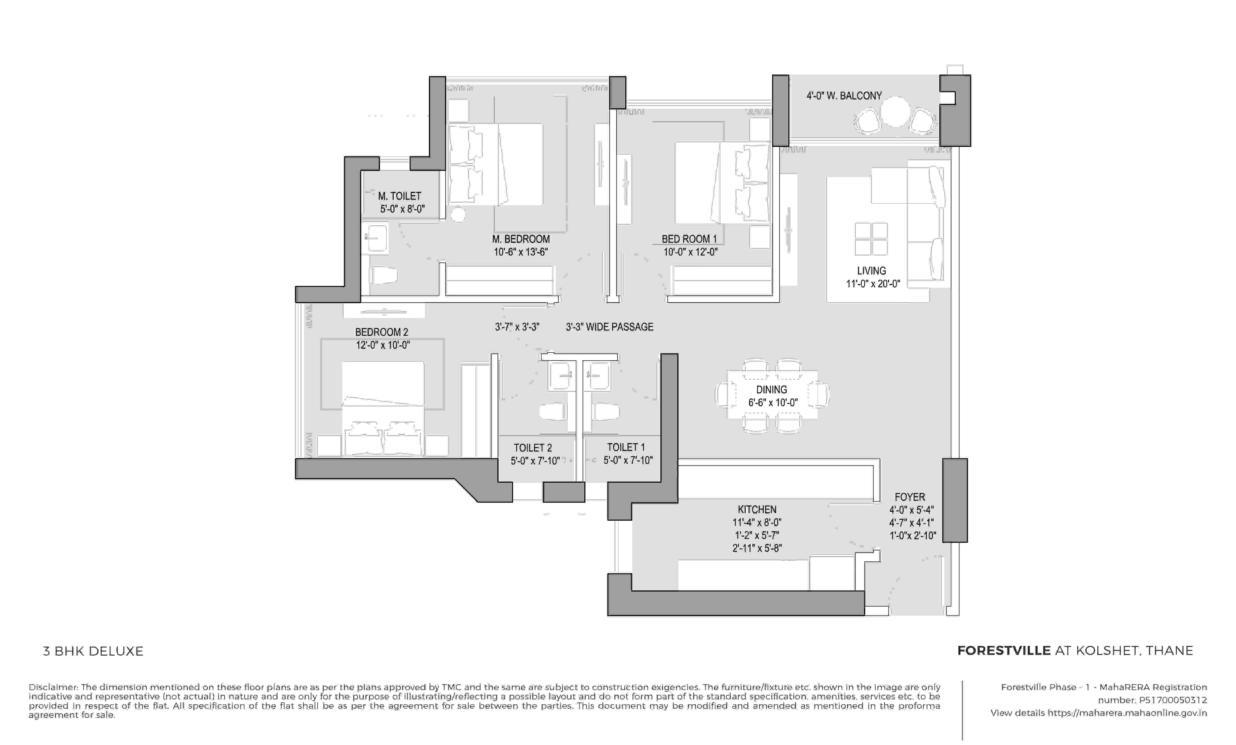 Oberoi Forestville 3 BHK Deluxe floor plan in Thane West