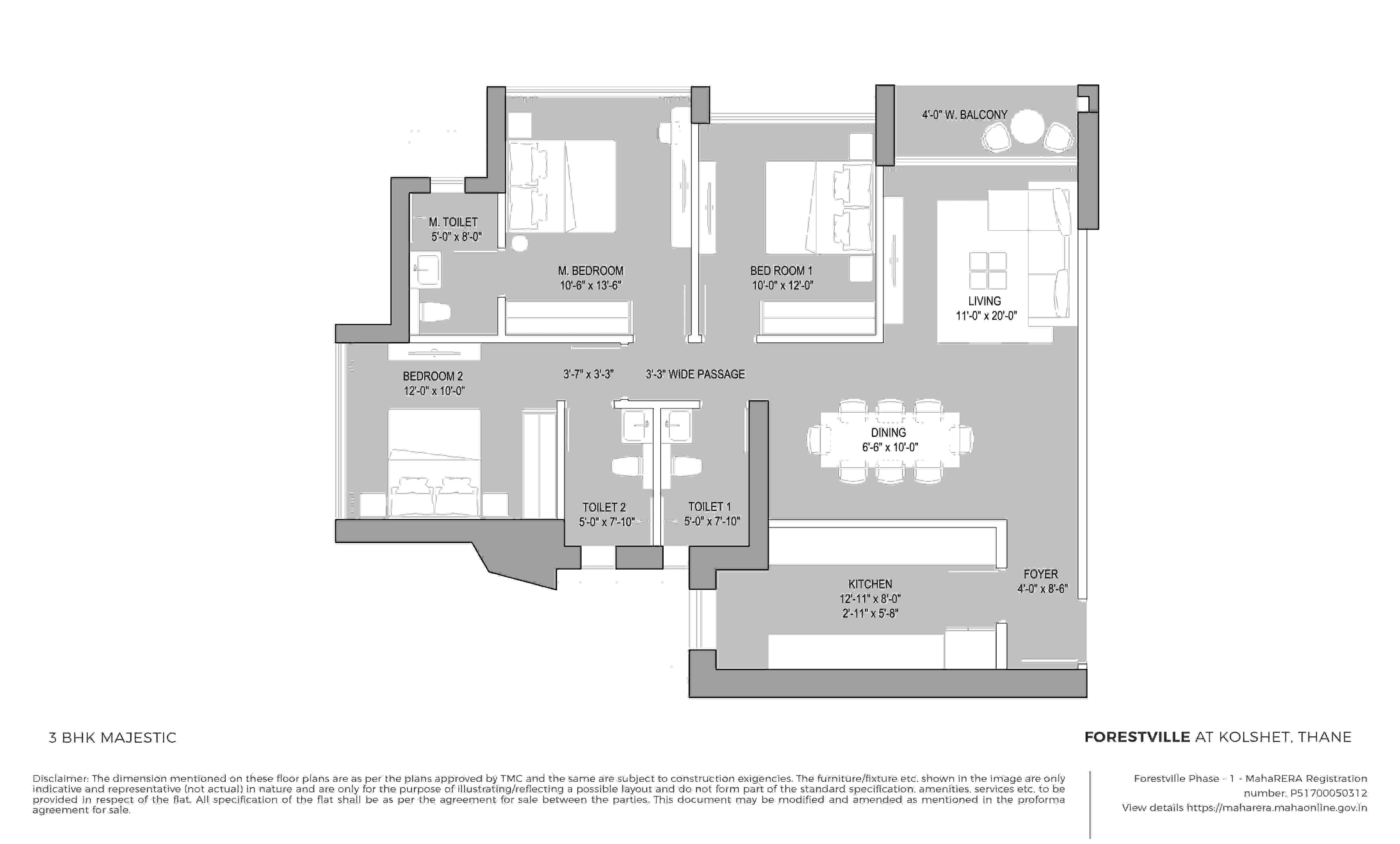 Oberoi Forestville 3 BHK Majestic floor plan in Kolshet Road Thane